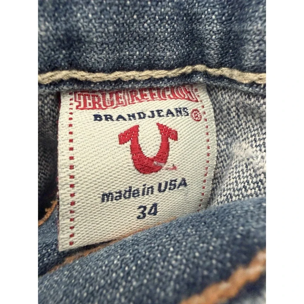 True Religion Ricky Relaxed Straight Leg Jeans Mens 34 Med Wash Blue Denim USA